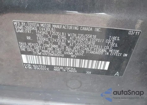 2011 Toyota Rav4 Sport from USA, damaged, VIN 2T3WF4DV2BW080048